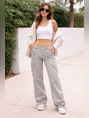 Abercrombie Loose Fit Baggy Grey Cargo Parachute Pants Effortless Relaxed